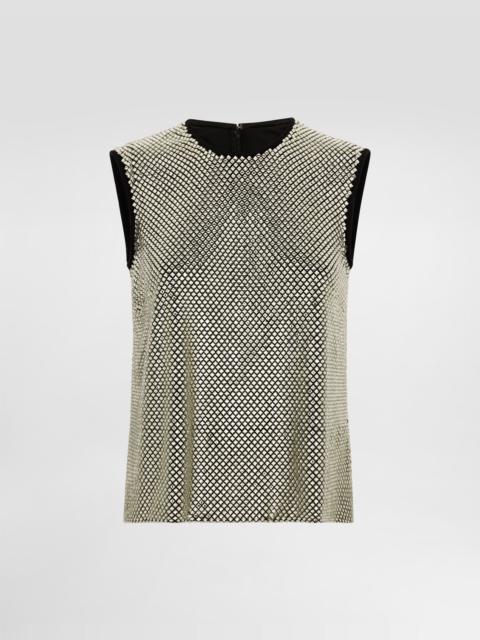 Sleeveless blouse in crystal mesh