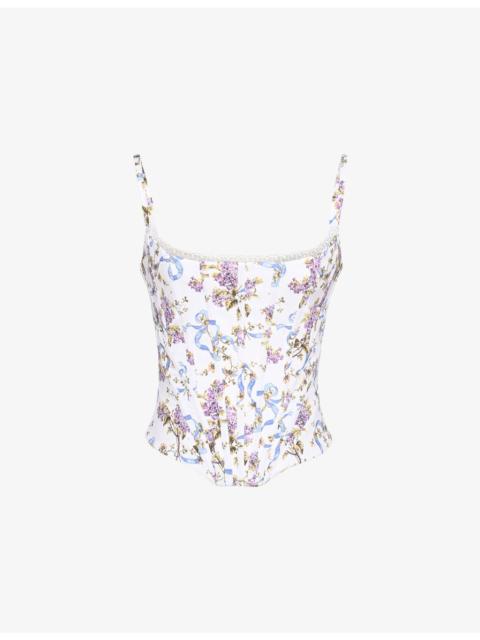 House of CB Cadie Ribbon-Print Cotton Corset Top