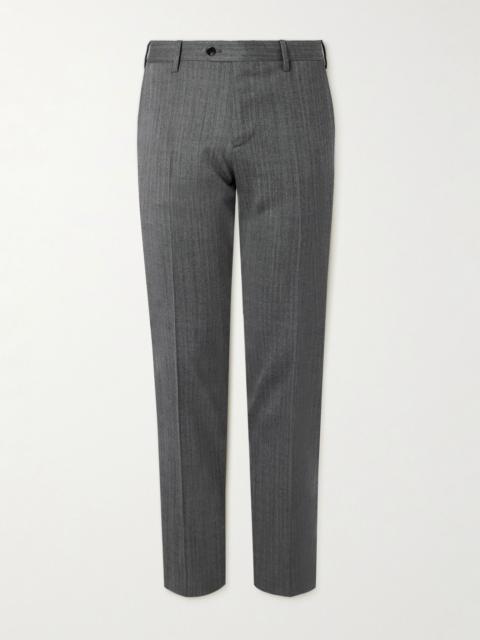 LARDINI Straight-Leg Herringbone Virgin Wool-Blend Trousers Gray