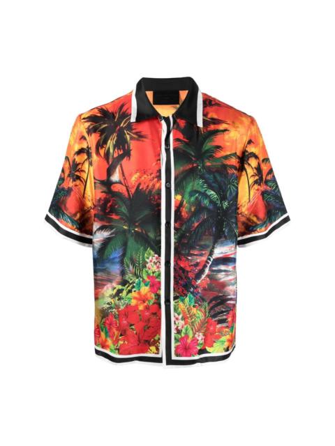 Hawaii-print bowling shirt
