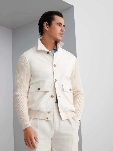 Nappa leather and cotton knit outerwear jacket