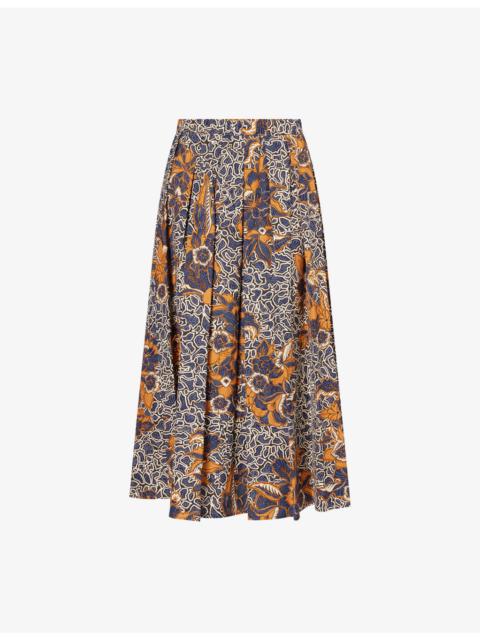WEEKEND Max Mara Floral-Print Elasticated-Waist Cotton Midi Skirt