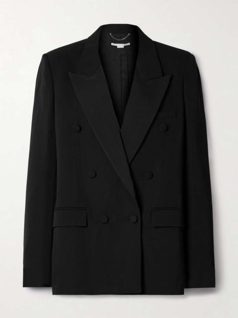 Oversized double-breasted moire-trimmed wool-blend blazer