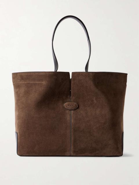 Tod's Shopping Medium leather-trimmed suede tote Brown