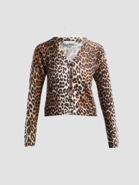 GANNI Women's Leopard-Print Wool Cardigan - Almond Milk