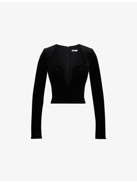 House of CB Sierra Long-Sleeve Velvet-Jersey Corset Top