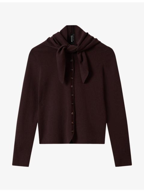 WHISTLES Scarf-Detail Round-Neck Cotton-Blend Cardigan