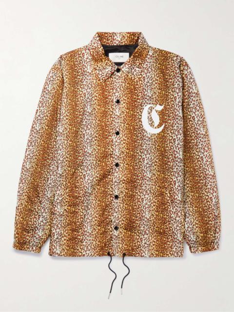 CELINE Logo-Print Leopard-Print Shell Coach Jacket