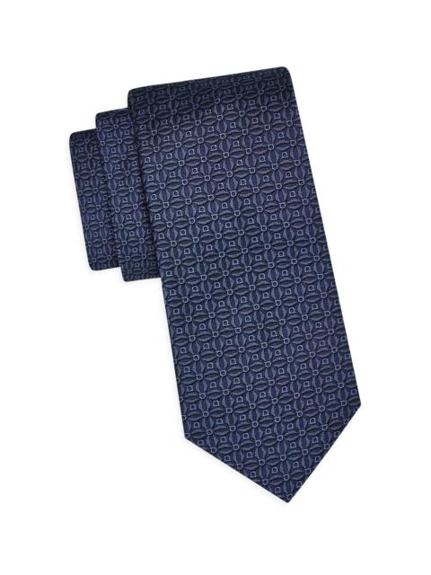 FERRAGAMO Men's Garbo Gancini Jacquard Silk Tie - Navy