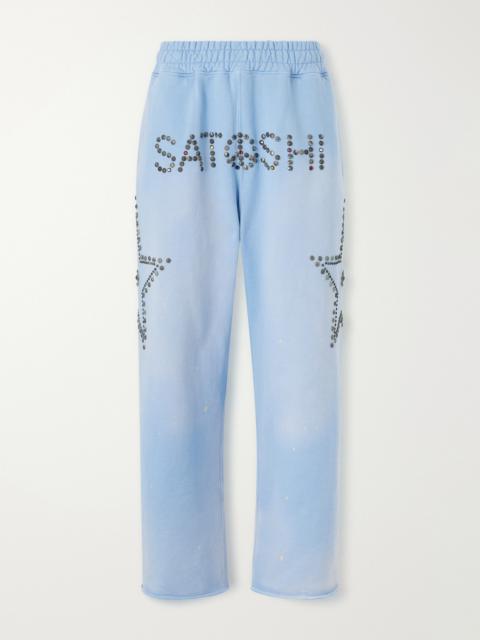 SATOSHI NAKAMOTO Straight-Leg Studded Cotton-Jersey Sweatpants