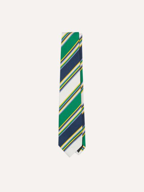 Drake's Navy, Green and White Stripe Mogador Silk Tipped Tie