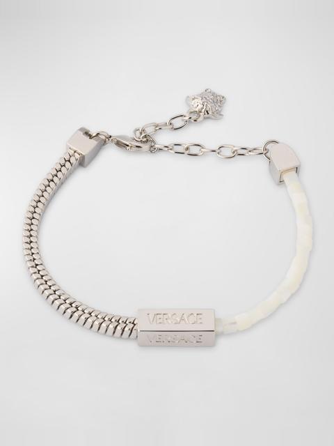 VERSACE Silvertone Chain and Mother-of-Pearl Bead Bracelet
