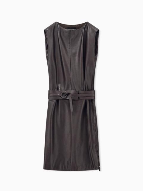 GIORGIO ARMANI DRESS REGULAR FIT SLEEVELESS IN LEATHER WITH A BELT
