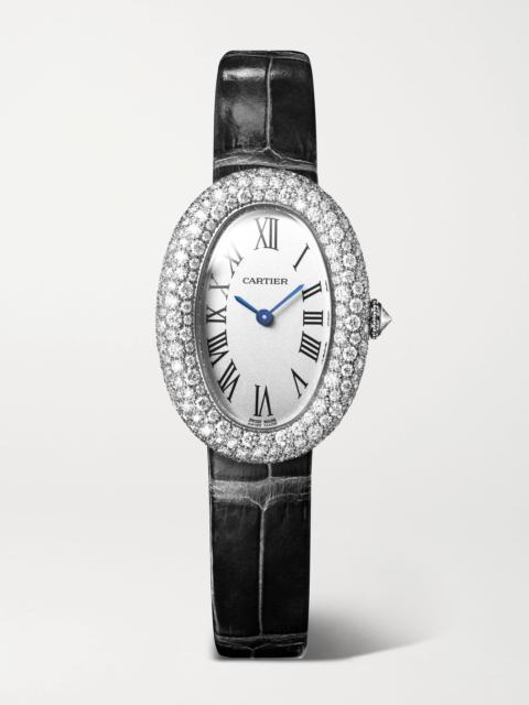 Cartier Baignoire 36mm medium 18-karat white gold, alligator and diamond watch White