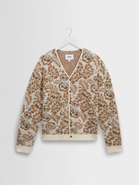 Wax London Alban - Natural And Brown Floral Textured Jacquard Cardigan