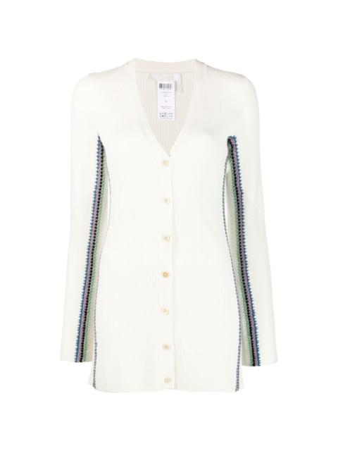 Chloé stripe-detail long wool cardigan