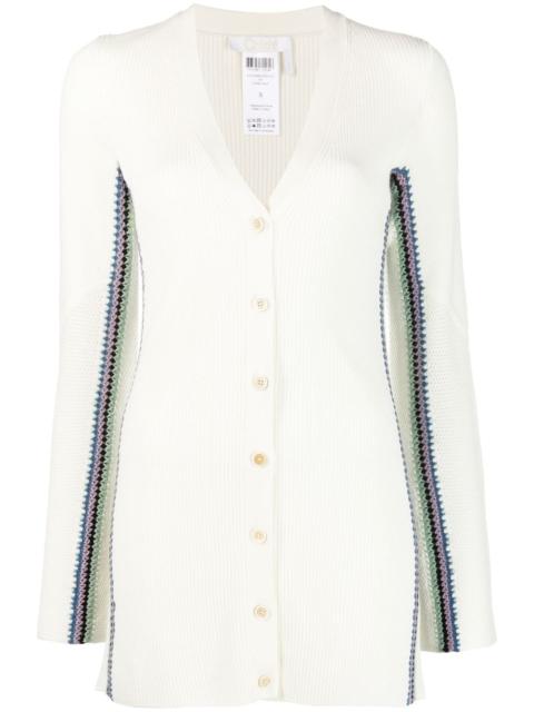 Chloé stripe-detail long wool cardigan