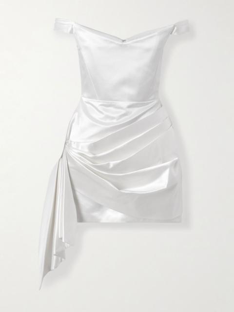 ALEX PERRY Draped cotton and silk-blend mini dress White