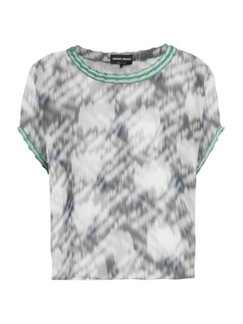 GIORGIO ARMANI Women's Printed Sheer Chiffon Top - Black