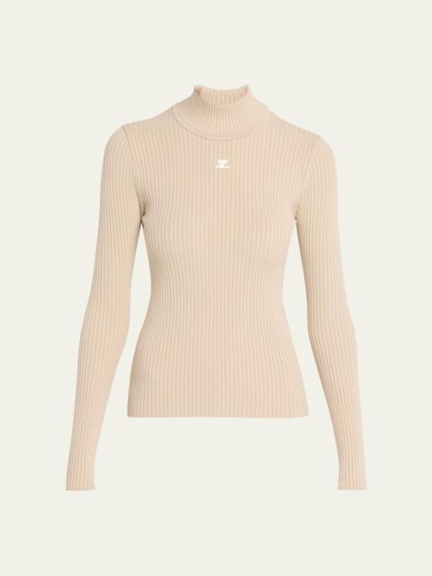 courrèges Turtleneck Long-Sleeve Rib Sweater