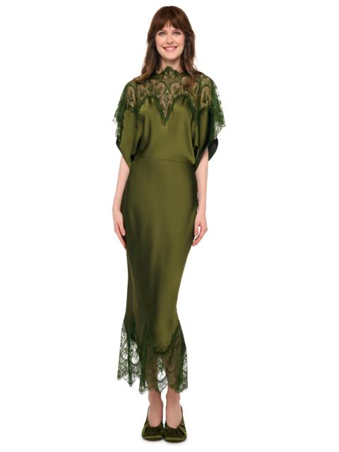 NORMA KAMALI REVERSE OBIE MIDCALF DRESS W/ LACE