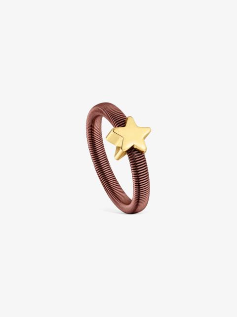 TOUS Star Ring with 18K gold vermeil and brown steel TOUS Mesh Tube