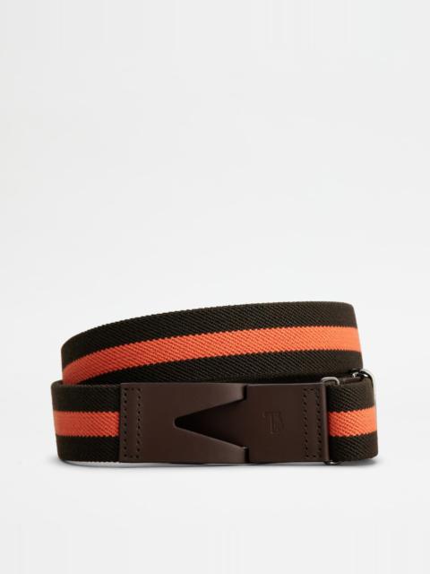 Tod's BELT IN CANVAS AND LEATHER - BROWN, ORANGE