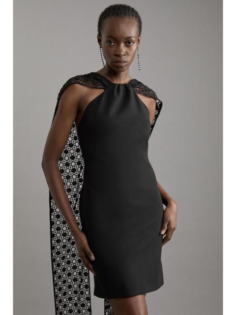 KAREN MILLEN Petite Italian Satin Black Lace Mini Dress