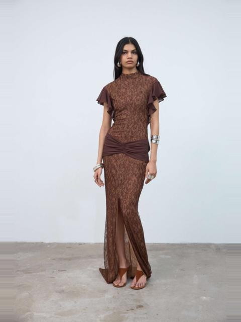 De La Vali NOOR MAXI DRESS IN BROWN LACE