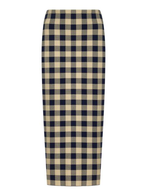 HIGH SPORT Petra Gingham Stretch-Cotton Knit Midi Skirt navy