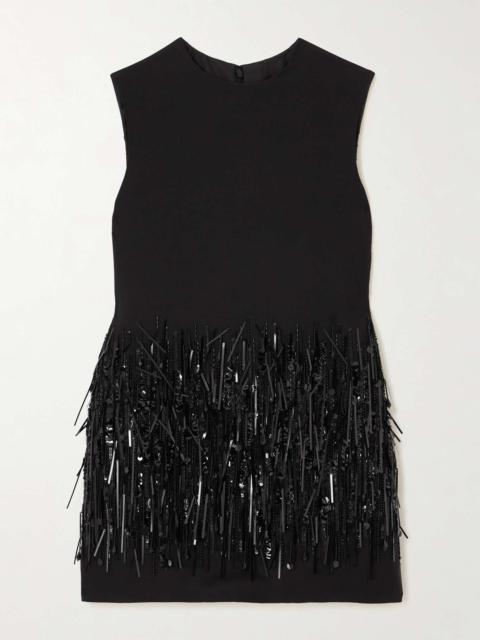 Valentino Fringed wool and silk-blend crepe mini dress