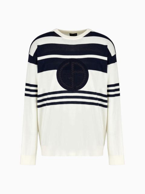 GIORGIO ARMANI Striped crew-neck jumper in cotton and cashmere