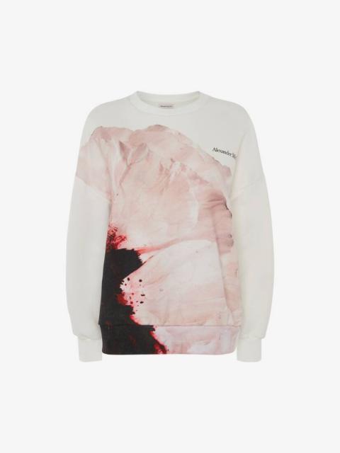 Alexander McQueen Anemone Print Sweatshirt in White/pink