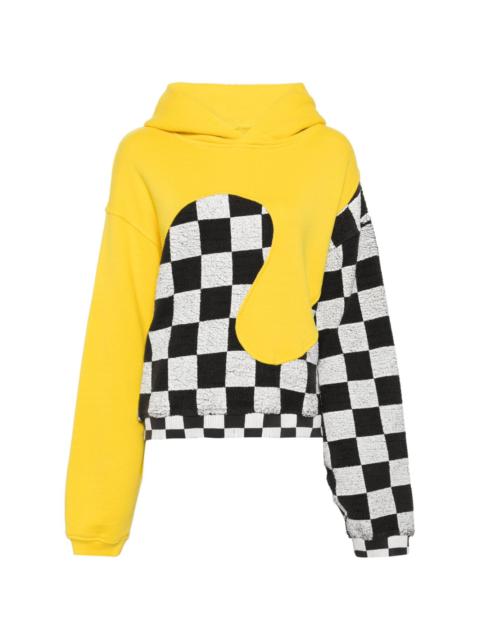 ERL check-pattern panelled cotton hoodie