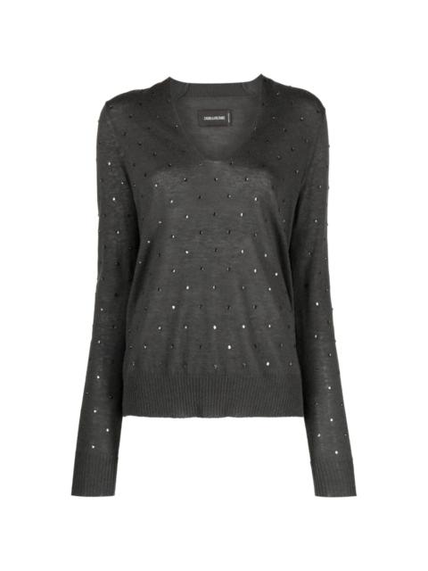 Zadig & Voltaire Elya rhinestone-embellished cashmere jumper | REVERSIBLE