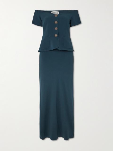 SALONI Clementine Off-the-shoulder Embellished Cady Midi Dress