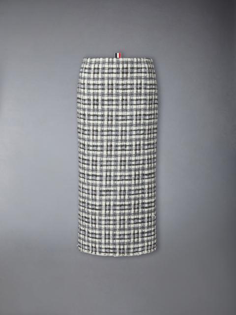 Thom Browne SHEER ORGANZA RIBBON TWEED PENCIL SKIRT WITH FRAY EDGE