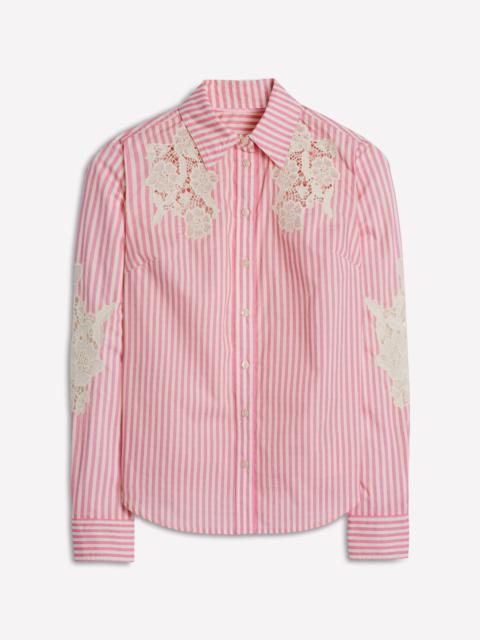 BODEN Sienna Interest Cotton Shirt-Pink and Ivory Cutwork Stripe