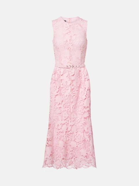 Monique Lhuillier Floral belted lace midi dress