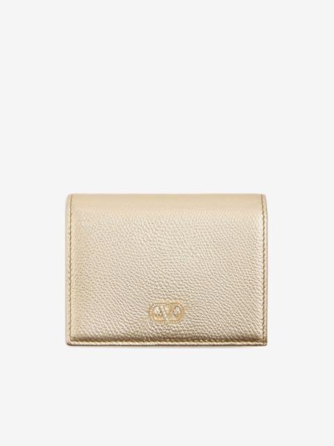Valentino Vlogo Signature wallet in laminated grainy calfskin with jewel logo