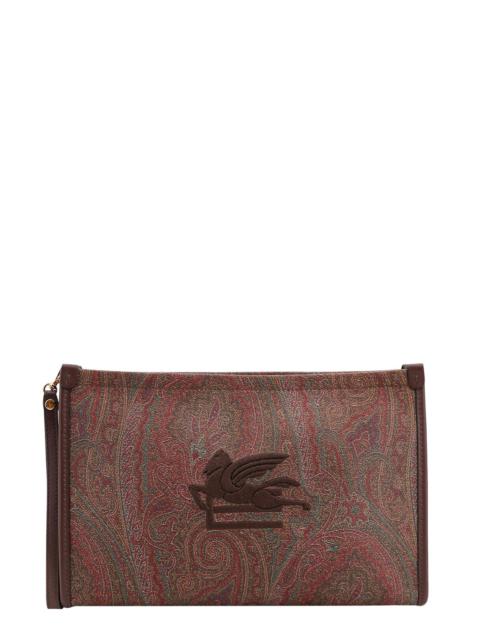 Coated canvas clutch with paisley motif