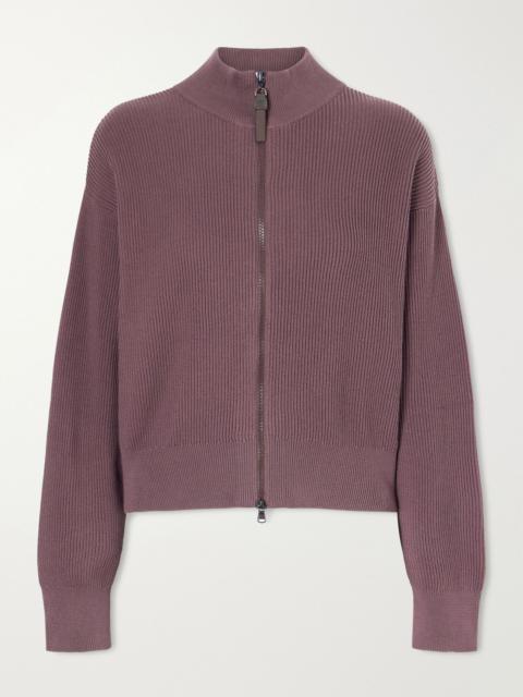 Brunello Cucinelli Ribbed cotton zip-up turtleneck cardigan Burgundy