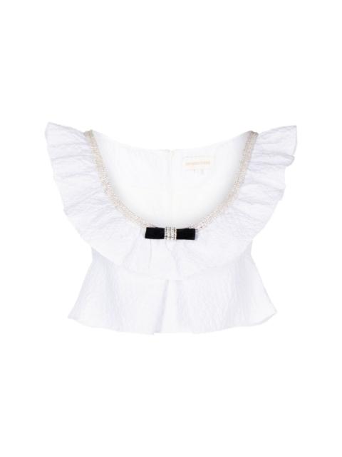 embellished ruffled cloqué crop top