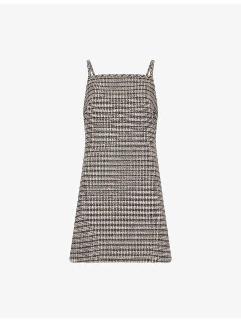 Theory Square-Neck Tweed Cotton-Blend Mini Dress
