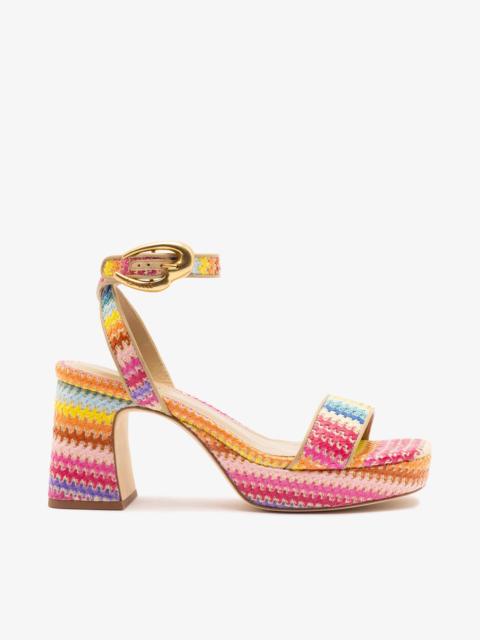 Larroudé Dolly Verona Low Sandal In Rainbow Raffia and Neutral Leather