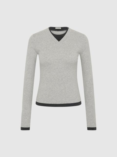 ST. AGNI Organic Cotton V Neck Long Sleeve Top - Grey Marle