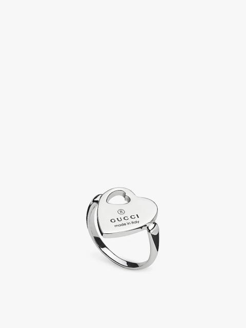 Brand-engraved heart-shape sterling-silver signet ring