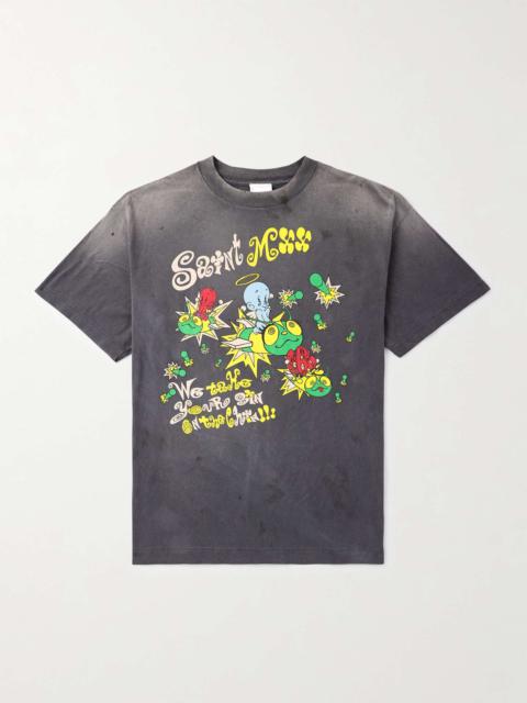 SAINT M×××××× Distressed Logo-Print Cotton-Jersey T-Shirt