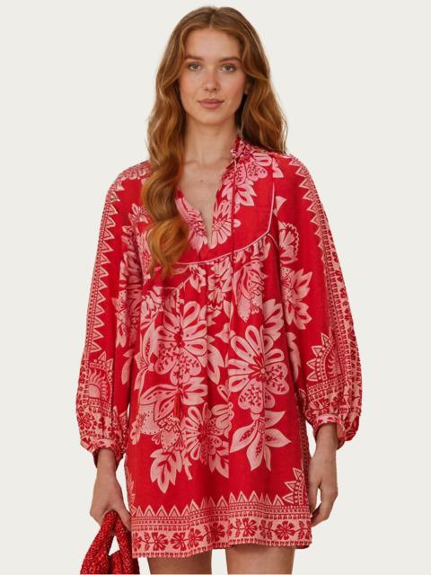 FARM RIO Flora Tapestry Red Long Sleeve Mini Dress