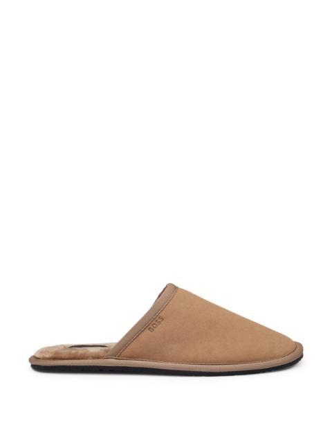 BOSS FAUX-SUEDE SLIPPERS WITH RUBBER SOLE